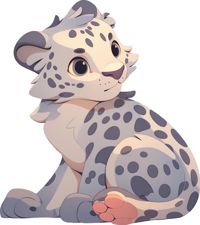 Illustration of a Cute Cheetah Sitting on a White Backgroundの素材