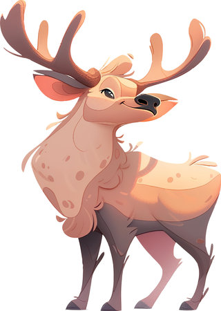 Illustration of a Cute Cartoon Reindeer with Big Hornsの素材