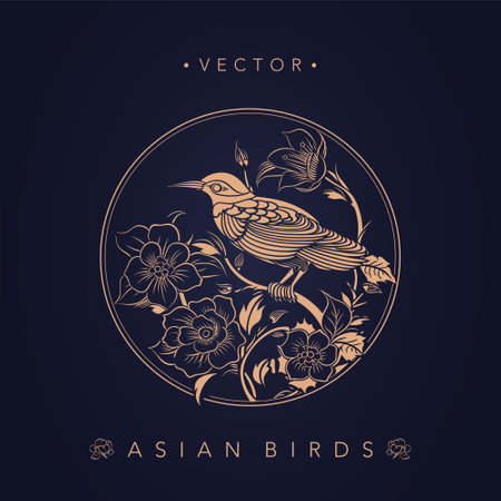 Elegant gold bird with flowers. Vector illustration for your designのイラスト素材