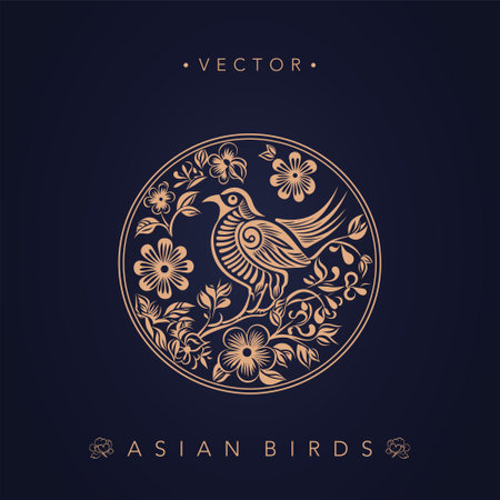 Elegant ornamental label with bird and flowers. Vector illustration.のイラスト素材