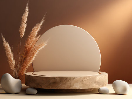 3d render of minimal product display podium with pampas grass.の素材