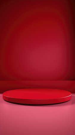 Red podium on a red background. 3d rendering, 3d illustrationの素材