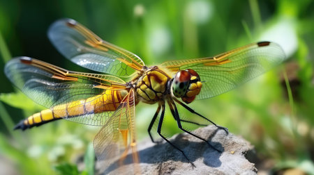 Beautiful dragonfly resting on a stone in the sun. Macroの素材