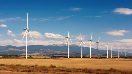Windmills for electric power production, Zaragoza Province, Aragon, Spain.の素材