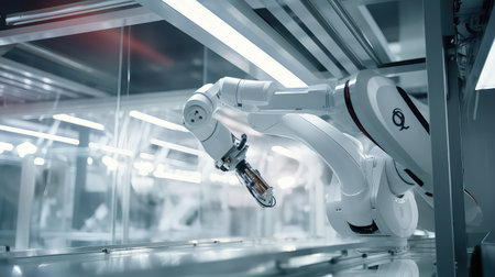 Industrial robot arm in factory production line. 3D Renderingの素材