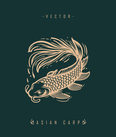 Koi fish, goldfish, carp. Vector illustration on dark green background.のイラスト素材