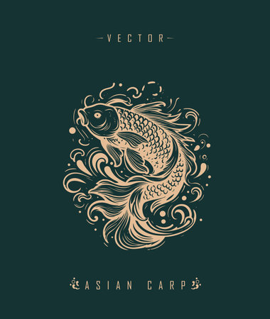 Golden fish. Hand drawn sketch vector illustration isolated on dark green background.のイラスト素材