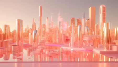 Abstract 3d rendering of city background. Futuristic cityscape.の素材