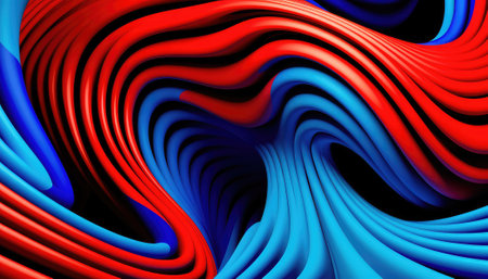 3D rendering of abstract wavy background with blue and red colorsの素材