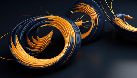 3d rendering of abstract geometric shape, waves and lines in black backgroundの素材