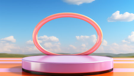 3d rendering of a round podium in the middle of the fieldの素材