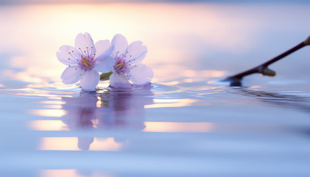 cherry blossom in spring with reflection on water surface, soft focusの素材