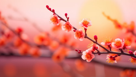 Plum blossom background with soft focus and bokeh.の素材