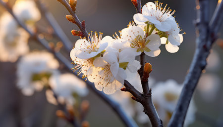 White flowers of Prunus cerasifera or Japanese apricot.の素材