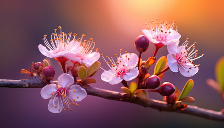 Beautiful cherry blossom in spring time. Close up of blossoming tree branch.の素材