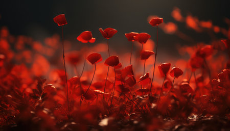 Red poppies growing in the forest. Selective focus.の素材