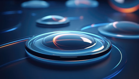 Abstract blue background with glowing circles. 3d rendering, 3d illustration.の素材