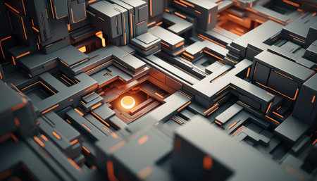 Abstract technological background with glowing cubes. 3d rendering toned imageの素材