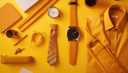 Tabletop Flat Lay Composition with Various Accessoriesの素材