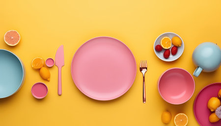 Tabletop Flat Lay Composition with Various Accessoriesの素材