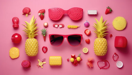 Tabletop Flat Lay Composition with Various Accessoriesの素材