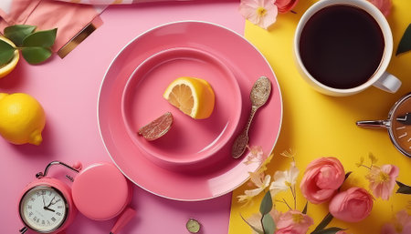 Tabletop Flat Lay Composition with Various Accessoriesの素材