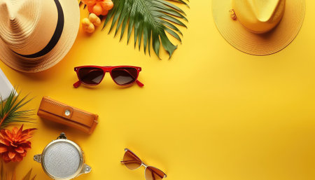 Tabletop Flat Lay Composition with Various Accessoriesの素材