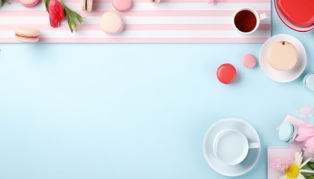 Tabletop Flat Lay Composition with Various Accessoriesの素材