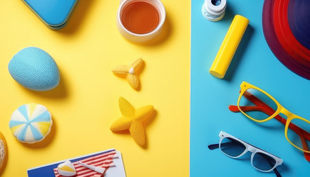 Tabletop Flat Lay Composition with Various Accessoriesの素材