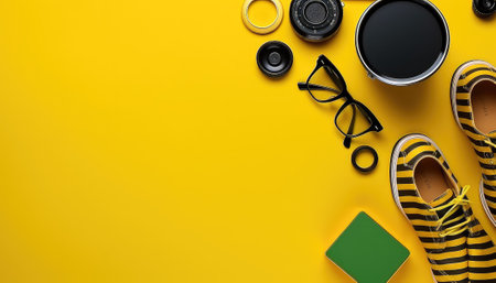 Tabletop Flat Lay Composition with Various Accessoriesの素材