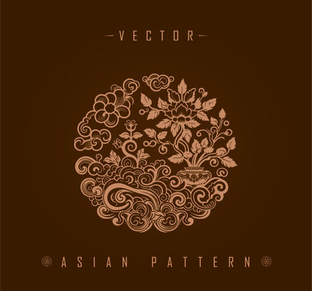 Circular Floral and Scrollwork Asian Patternのイラスト素材