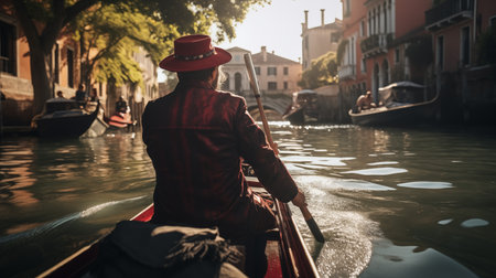 Venetian Gondolier Navigating Quiet Canalの素材