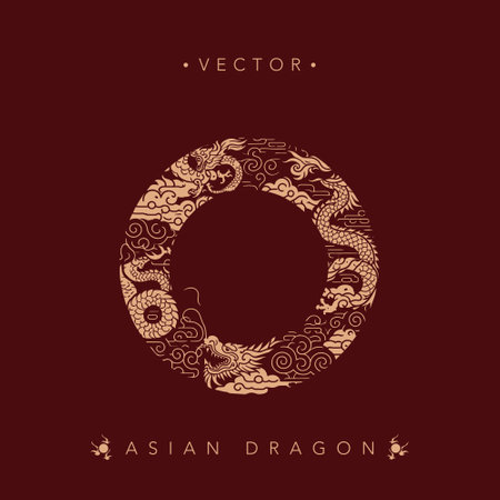 Intricate Asian Dragon Circle Vector Artworkのイラスト素材