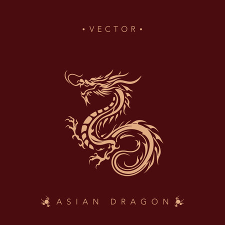 Traditional Asian Dragon Vector Art in Maroonのイラスト素材