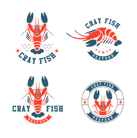 Delicious wild caught marine lobster or crayfish red symbol for seafood menu design element or fish shop label. Retro styleのイラスト素材