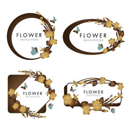 Flower with butterfly flying background template vector illustration setのイラスト素材
