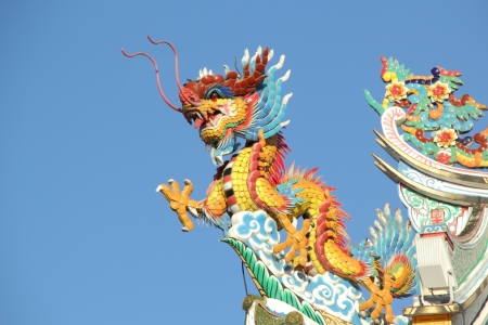 Dragon on the roof of a shrine.の写真素材