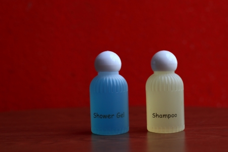Hotel shampoo bottles.の写真素材