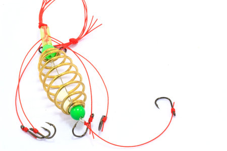 Fishing hooks in different angelsの写真素材