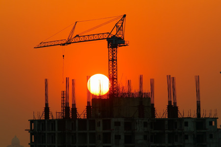 Large Crane Building in Bangkok at sunset の写真素材
