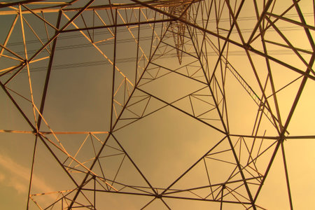 High voltage electricity pylon close-up shooting 