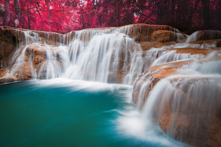 Beautiful waterfall in autumn forest, Kanchanaburi province, Thailandの写真素材