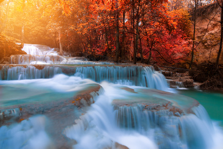 Beautiful waterfall in autumn forest, Kanchanaburi province, Thailandの写真素材