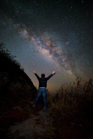 Milky way galaxy with stars and space dust in the universe, Long exposure photograph, with grain. in Thailandの写真素材