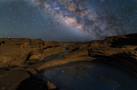 Milky way galaxy with stars in Thailandの写真素材