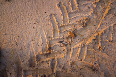 Wheel tracks on dirtの写真素材