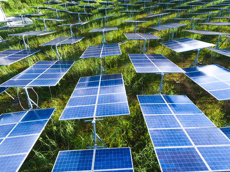 Solar energy farm. solar panels on an energy farmの写真素材