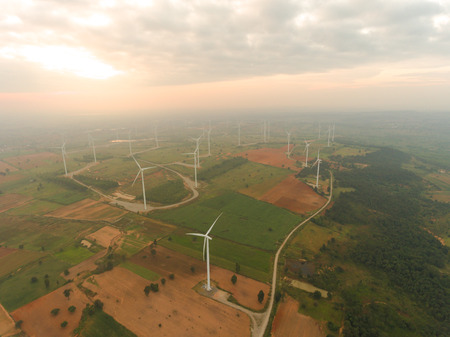 Aerial view of wind turbine . Sustainable development, environment friendly, renewable energy concept.の写真素材