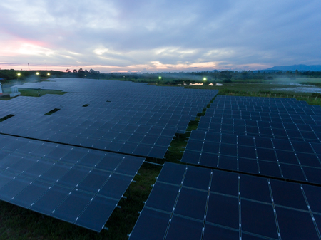 Aerial view, electric power plant Solar energyの写真素材