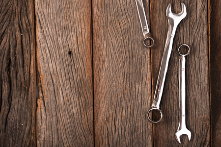 wrenches on wooden backgroundの写真素材